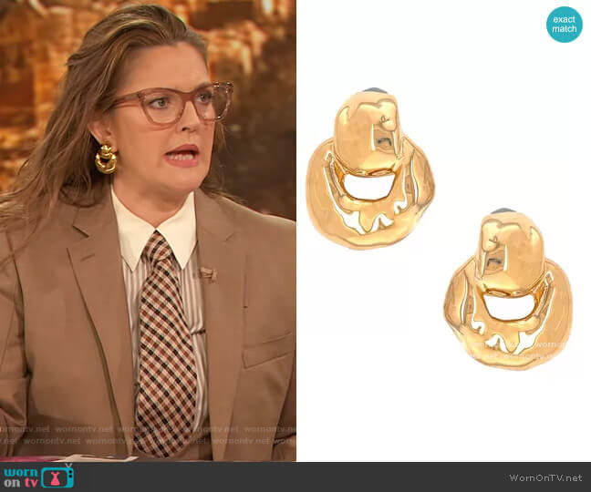 Jennifer Miller Clip on Doorknocker earrings worn by Drew Barrymore on The Drew Barrymore Show