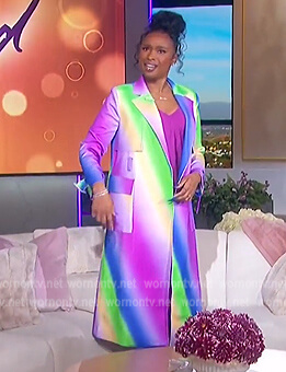 Jennifer’s rainbow ombre trench coat on The Jennifer Hudson Show