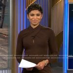 Jericka’s brown cross neck sheath dress on CBS Evening News