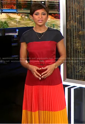 Jericka’s colorblock pleated dress on CBS Evening News