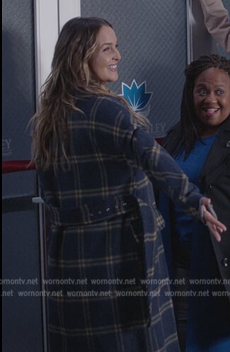 Jo’s navy plaid belted coat on Greys Anatomy