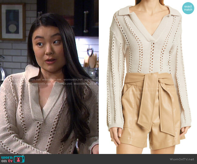 Jonathan Simkhai Berenice Directional Rib Sweater worn by Wendy Shin (Victoria Grace) on Days of our Lives