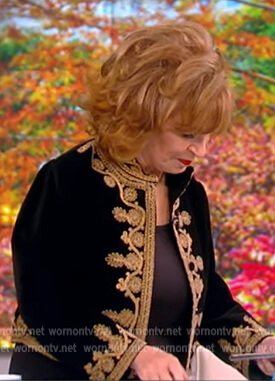 Joy’s black embroidered trim jacket on The View