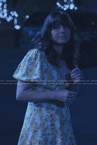 Judy's yellow floral striped dress on Dead to Me