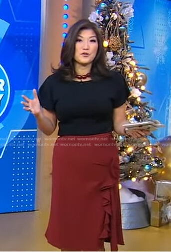 Juju Chang's red ruffle skirt on Good Morning America