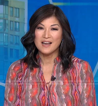 Juju's red abstract print blouse on Good Morning America