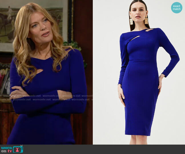 Karen Millen Italian Structured Rib Cross Over Pencil Midi Dress worn by Phyllis Summers (Michelle Stafford) on The Young and the Restless