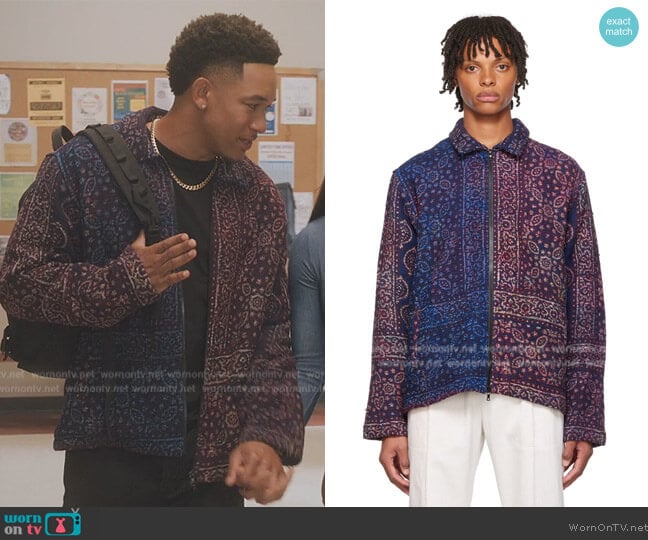 Karu Research Navy Cotton Jacket worn by Damon (Peyton Alex Smith) on All American Homecoming