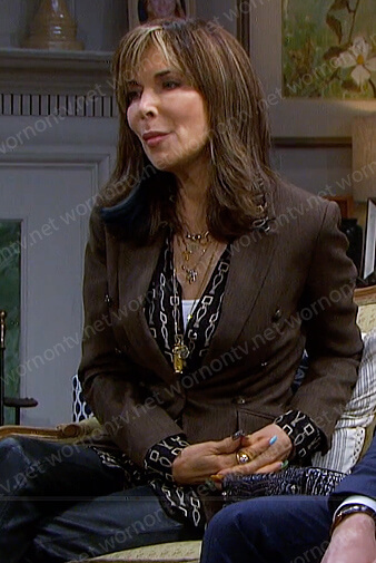 Kate’s black printed blouse and blazer on Days of our Lives