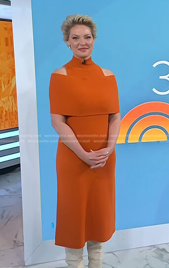 Katherine Heigl’s orange cold shoulder dress on Today