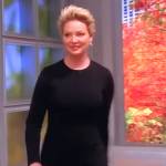 Katherine Heigl’s black ruffle hem mini dress on The View