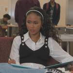 Keisha’s black pearl button crop top on All American Homecoming