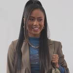 Keisha’s cropped jacket and marble print top on All American Homecoming