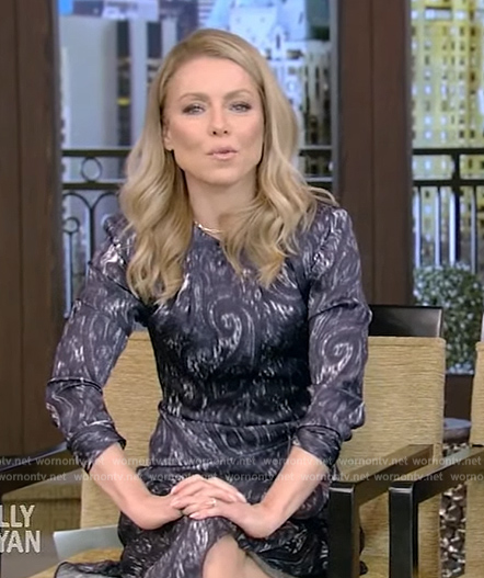 Kelly’s blue printed dress on Live with Kelly and Ryan