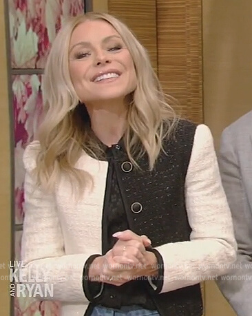 Kelly’s colorblock tweed jacket on Live with Kelly and Ryan