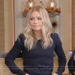 Kelly’s navy puff sleeve sweater on Live with Kelly and Ryan