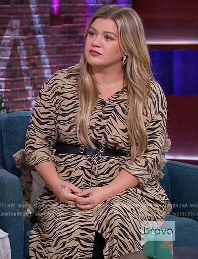 Kelly’s tiger print shirtdress on The Kelly Clarkson Show