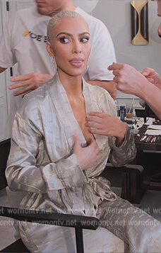 Kim's silver logo robe on The Kardashians