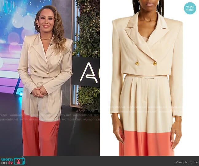 Kimberly Goldson Eboni Long Sleeve Crop Blazer and Pants worn by Cheryl Burke on Access Hollywood