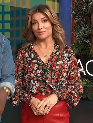 Kit's black floral ruffle top on Access Hollywood