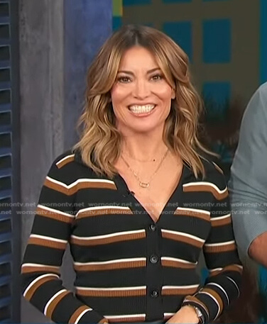 Kit’s black striped cardigan on Access Hollywood
