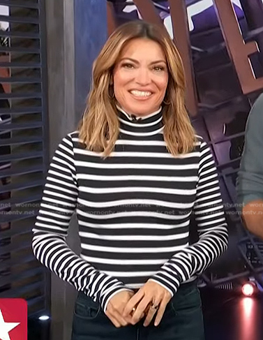 Kit’s black striped turtleneck top on Access Hollywood