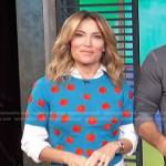 Kit’s blue strawberry print sweater on Access Hollywood