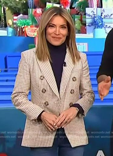 Kit’s white check double breasted blazer on Access Hollywood