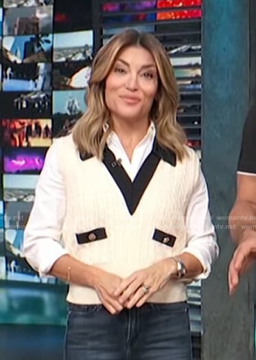 Kit’s white cable knit vest on Access Hollywood