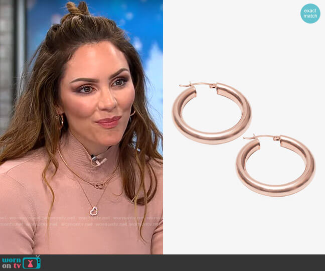 KMF Jewelry Sterling Silver 18K Rose Gold Plated Rounded Hoops worn by Katharine Mcphee on CBS Mornings