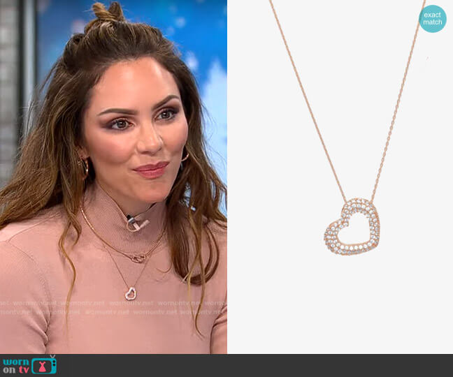 KMF Jewelry Sterling Silver 18K Rose Gold Plated Simulated Diamond Large Heart Necklace worn by Katharine Mcphee on CBS Mornings