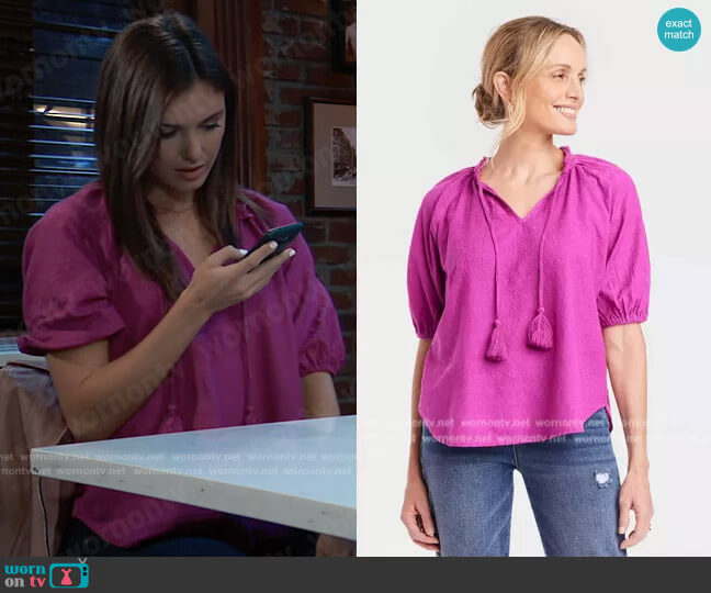 Knox Rose at Target Puff Elbow Sleeve Top worn by Willow Tait (Katelyn MacMullen) on General Hospital