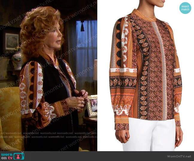 Kobi Halperin Amy Printed Blouse worn by Maggie Horton (Suzanne Rogers) on Days of our Lives