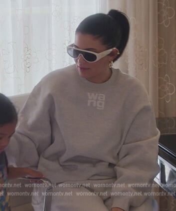 Kylie's gray logo print sweatshirt on The Kardashians