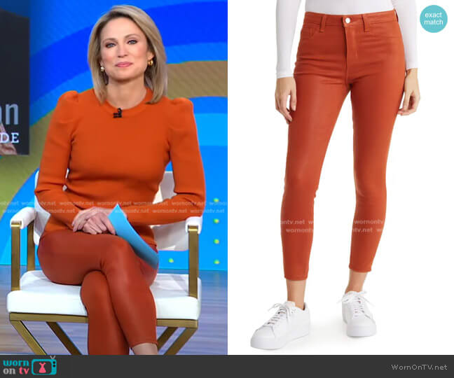 L'Agence Margot Coated Crop High Waist Skinny Jeans worn by Amy Robach on Good Morning America