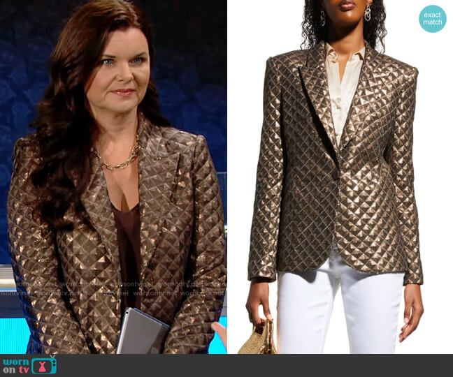 L'Agence Clementine Blazer in Bronze Sequin worn by Katie Logan (Heather Tom) on The Bold and the Beautiful