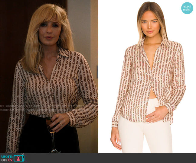 L'Agence Holly Blouse in Quartz & Light Mocha Tonal Chains worn by Beth Dutton (Kelly Reilly) on Yellowstone