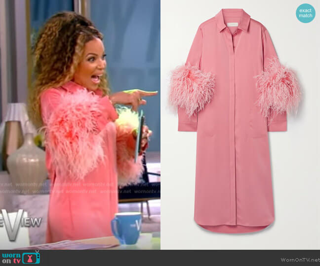 Lapointe Feather-trim buttoned shirt dress worn by Sunny Hostin on The View