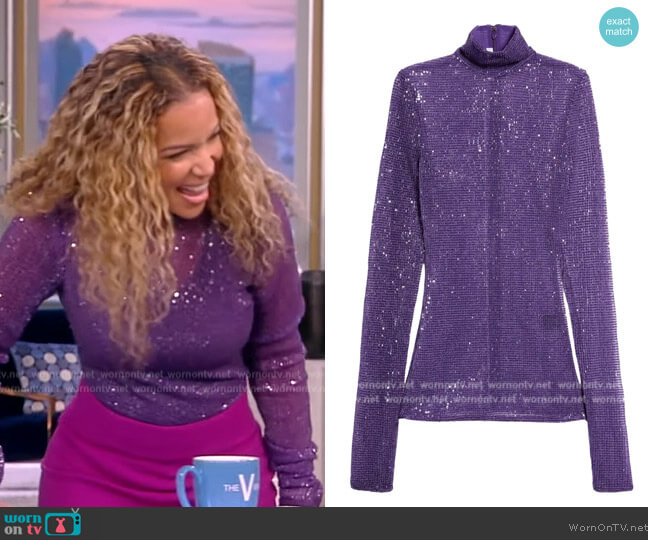 LaQuan Smith Sequined Mesh Turtleneck Top worn by Sunny Hostin on The View