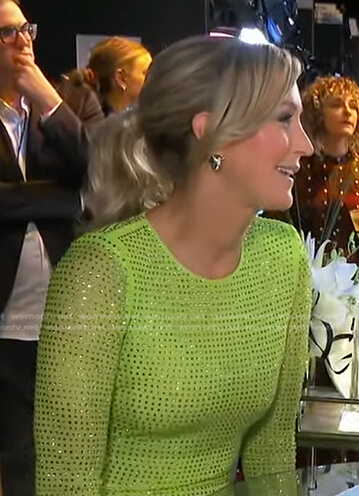 Lara’s green embellished mesh dress on Good Morning America