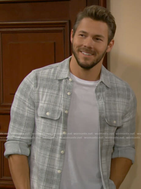 Liam's grey plaid shirt on The Bold and the Beautiful