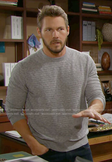 Liam's grey textured sweater on The Bold and the Beautiful