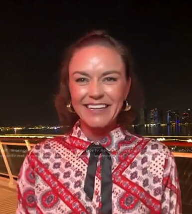 Lindsay’s white printed blouse on Access Hollywood