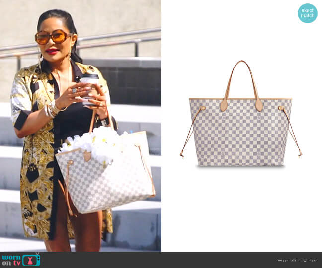 Louis Vuitton Neverfull GM Tote Bag in Damier Azur worn by Jen Shah on The Real Housewives of Salt Lake City