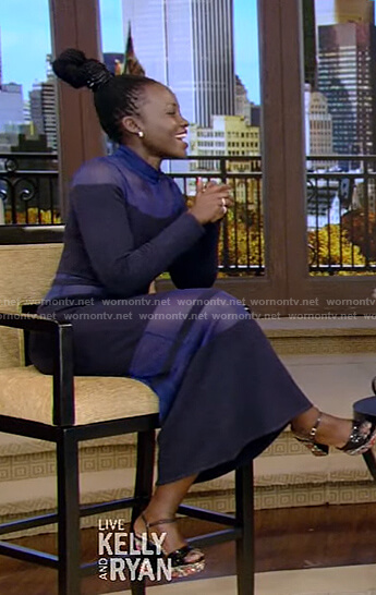 Lupita's blue mesh panel dress on Live with Kelly and Ryan