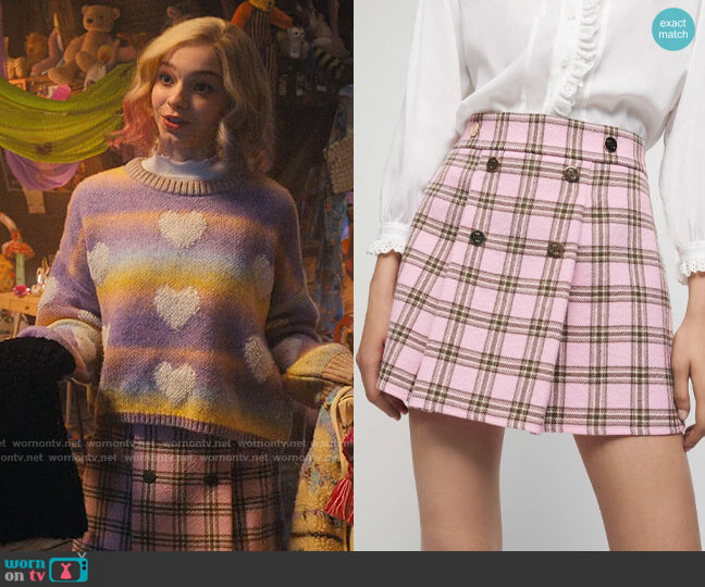Enid’s pink plaid skirt on Wednesday