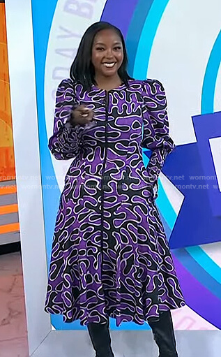Makho's black and purple printed dress on Today