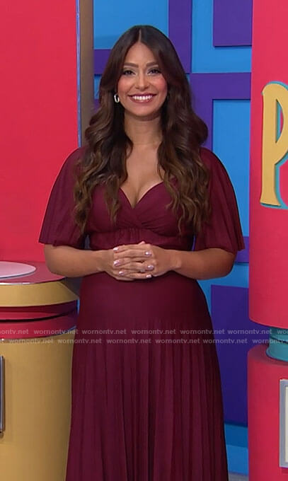 Manuela’s burgundy midi maternity dress on The Price is Right