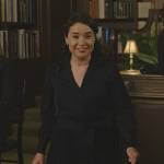 Marissa’s navy pleated dress on The Good Fight