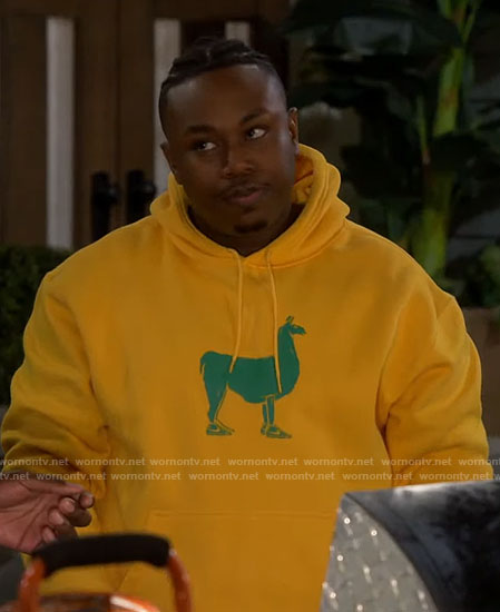 Marty's yellow llama hoodie on The Neighborhood